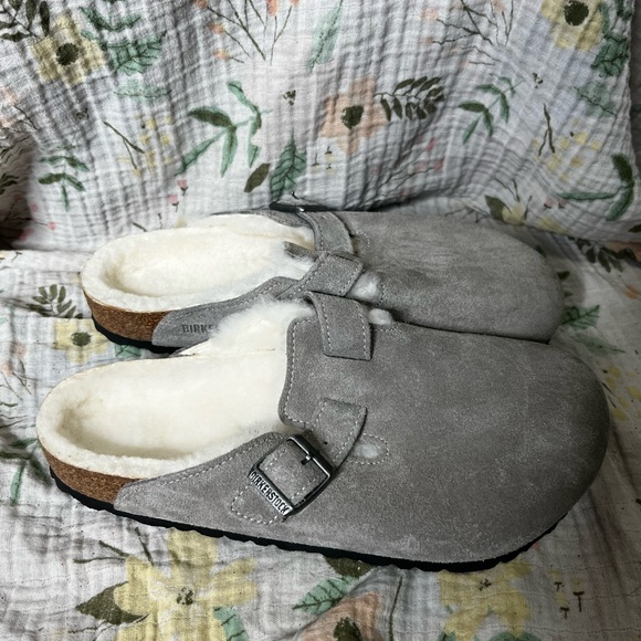 Birkenstock Boston Gray Suede Shearling Clogs Women’s Size EU 40 US 9/9.5 - Picture 2 of 6